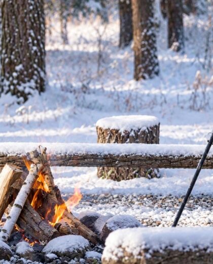 Ognisko w lesie zimą – Scout Camp Poznań
